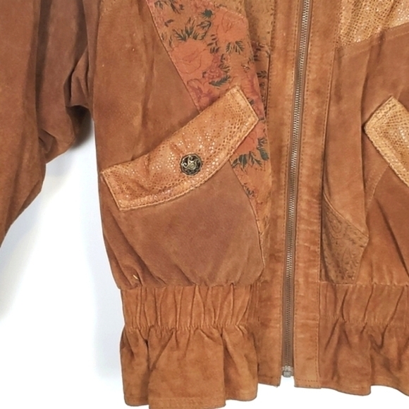 Vintage 80s Winlit Genuine Suede Leather Patchwork Coat - Picture 3 of 9